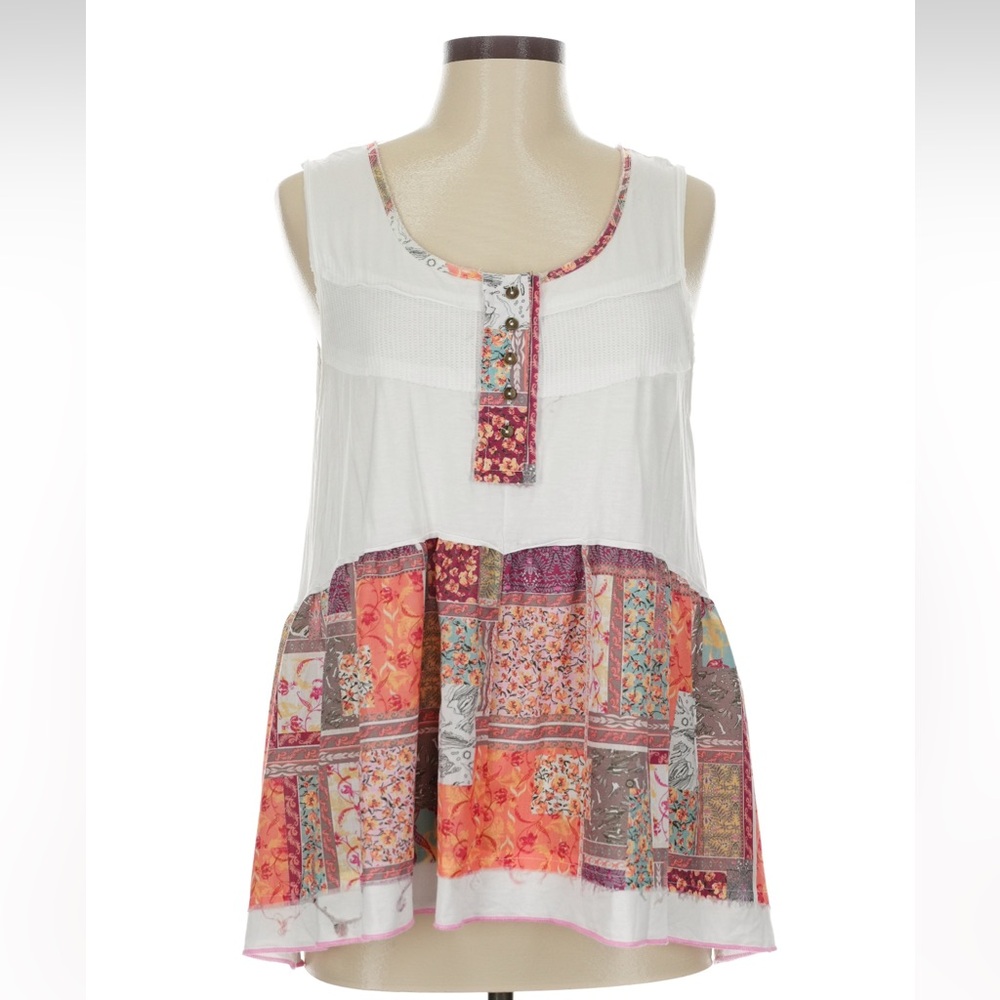POL Pretty Boho Multicolor Patchwork Top Henley B… - image 1